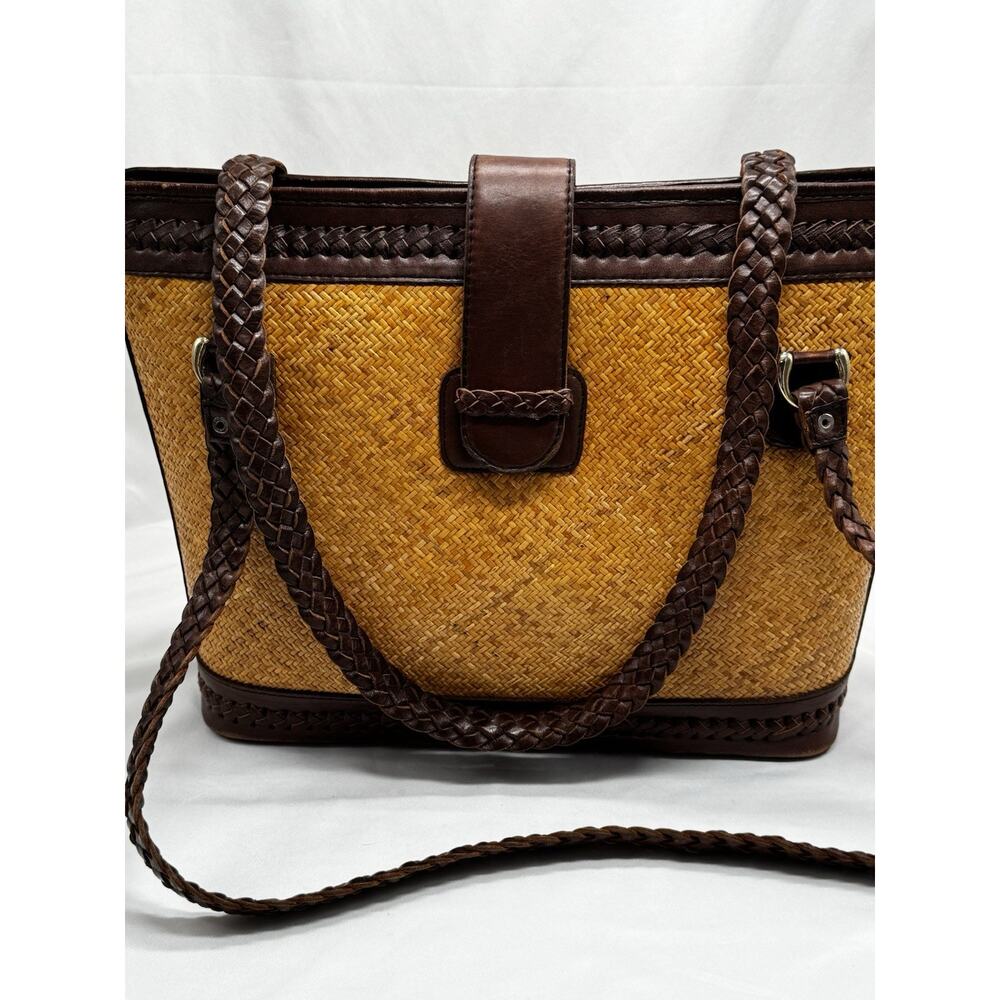 Women's Elliot Lucca Brown Straw & Leather Purse Tote Beach Resortwear Vacation - Picture 2 of 14